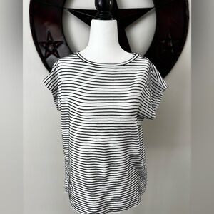 Chaps Black & White Striped Essential Classic Short Sleeve Tee Cotton Sz S